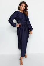 Trendyol Navy Blue Cross Tie Detailed Satin Evening Dress