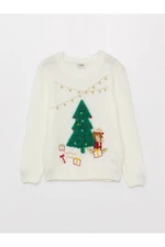 LC Waikiki Girls' Crew Neck Christmas Themed Long Sleeve Knitwear Sweater