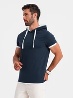 Ombre Casual men's cotton t-shirt with hood - navy blue