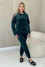 Velour set kangaroo sweatshirt + trousers dark green