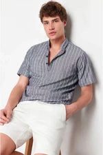 Trendyol Indigo Regular Fit Flam Cotton Striped Short Sleeve Shirt