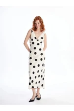 LC Waikiki LCW Vision White Printed V Neck Polka Dot Satin Women's Dress