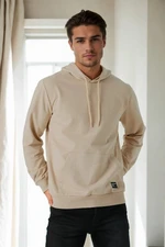 12612 Dewberry Hooded Kangaroo Pocket Mens Sweatshirt-BEIGE