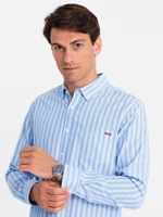 Ombre Men's REGULAR FIT shirt in white stripes with pocket - blue