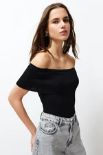 Trendyol Black Premium Yarn/Special Yarn Carmen Collar Knitwear Blouse