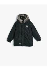 Koton Long Puffer Jacket Faux Für Detailed Hooded Zippered Pocket