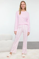 Trendyol Pink 100% Cotton Striped Knitted Pajama Set