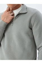 Koton Half Zipper Collar Raised Cotton Blend Long Sleeve Sweatshirt