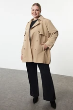 Trendyol Curve Beige Regular Fit Belted Technical Fabric Trench Coat