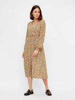 Beige Floral Midi Dress Pieces Gry - Women