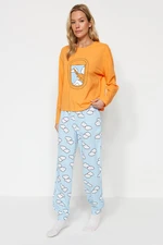 Trendyol Orange 100% Cotton Cloud Pattern T-shirt-Jogger Knitted Pajamas Set