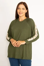 Şans Women's Plus Size Khaki Lace Detail Blouse