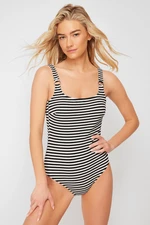 Trendyol Black-White Square Neck Accessory Textured Regular Swimsuit