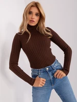 Dark brown ribbed turtleneck sweater