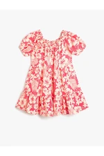 Koton Linen Dress Floral Balloon Sleeve Tiered