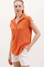 Bigdart 20123 Polo Neck Knitted Blouse - Orange