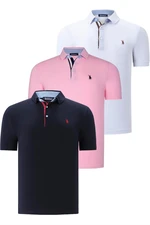 TRIPLE SET T8582 DEWBERRY MENS T-SHIRT-NAVY BLUE-WHITE-PINK