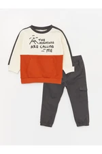 LC Waikiki Crew Neck Printed Baby Boy Sweatshirt and Trousers 2-Set