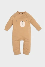 DEFACTO Baby Boy Newborn Beige Buttoned Snap Animal Patterned Long Sleeve Jumpsuit