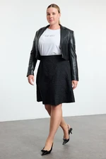 Trendyol Curve Black Rose Patterned Knitted Plus Size Skirt