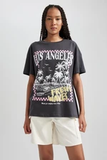 DEFACTO Oversize Fit Crew Neck Printed Short Sleeve 100% Cotton T-shirt