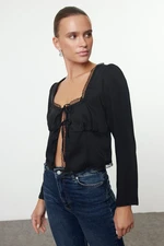 Trendyol Black Tie Detail Crop Woven Blouse