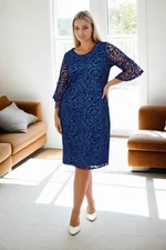 E2654 Dewberry Spanish Sleeve Plus Size Evening Dress-INDIGO