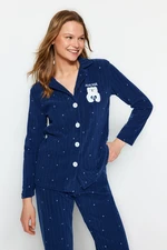 Trendyol Navy Blue Polka Dot Animal Printed Polar Fleece Winter Knitted Pajama Set