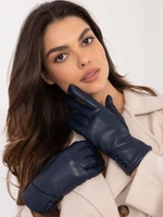 Dark blue women's gloves made of eco-leather