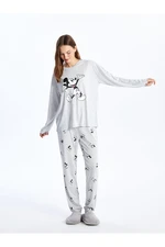 LC Waikiki Crew Neck Mickey Mouse Printed Long Sleeve Women's Pajamas Set