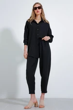 Bigdart Women's Black Oversize Linen Bottom Top Set 6622