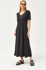 Olalook Women's Black V Neck Loose Maxi Dress