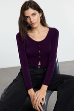 Trendyol Purple Fitted/Fits Body Rose Detailed Flexible Knitted Blouse