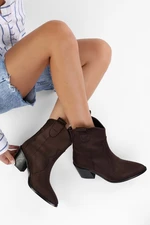 Shoeberry Women's Vega Bitter Brown Suede Cowboy Boots