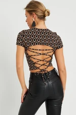 Cool & Sexy Women's Decollete Decollete Crop Blouse Brown