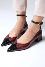 Mio Gusto Suzette Burgundy Color Patent Leather Pointed Toe Women's Low Heel Shoes