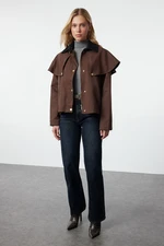 Trendyol Brown Oversize Mold Shoulder and Collar Detailed Thin Jacket Coat