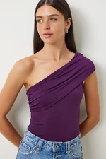 Happiness İstanbul Women's Purple One Shoulder Gathered Knitted Blouse