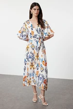 Trendyol Multicolored Ethnic Belted Patterned A-Line Double Breasted Collar Woven Dress