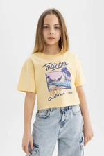 DEFACTO Girl's Crew Neck Printed Short Sleeve T-Shirt