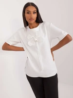 Ecru formal blouse with floral appliqué