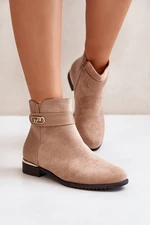 Insulated women's ankle boots on a flat heel with gold details beige Ravasira