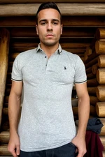 T8586 DEWBERRY MEN'S POLO NECK T-SHIRT-PLAIN GREY