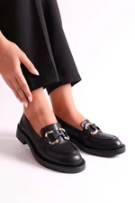 Shoeberry Women's Solea Black Skin Buckle Loafer Black Skin