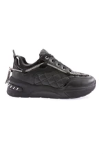 DGN Black - B2 Women's Silver Stone Rope Detailed Lace Up Sneakers Shoes Black Quilted