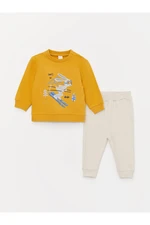 LC Waikiki Crew Neck Long Sleeve Printed Baby Boy Sweatshirt and Tracksuit Bottom 2-Piece Set