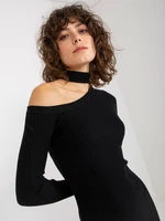 Black ribbed mini dress with collar