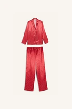 DEFACTO Fall in Love Pajama Set Satin Long Sleeve Buttoned Top Elastic Waist Long Bottom