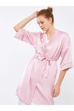 LC Waikiki Lcw Dream Women's Double Breasted Neck Printed Lacing Detail Satin Dressing Gown