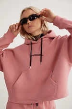 GRIMELANGE Atenas Relaxed Fit Long Sleeve Kangaroo Pocket Hooded Pink Sweatshir